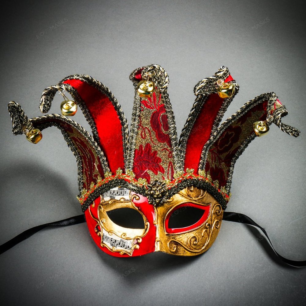 Musical Eye Venetian Jester Jolly Mask Gold Red Halloween Party Mardi Gras Mask